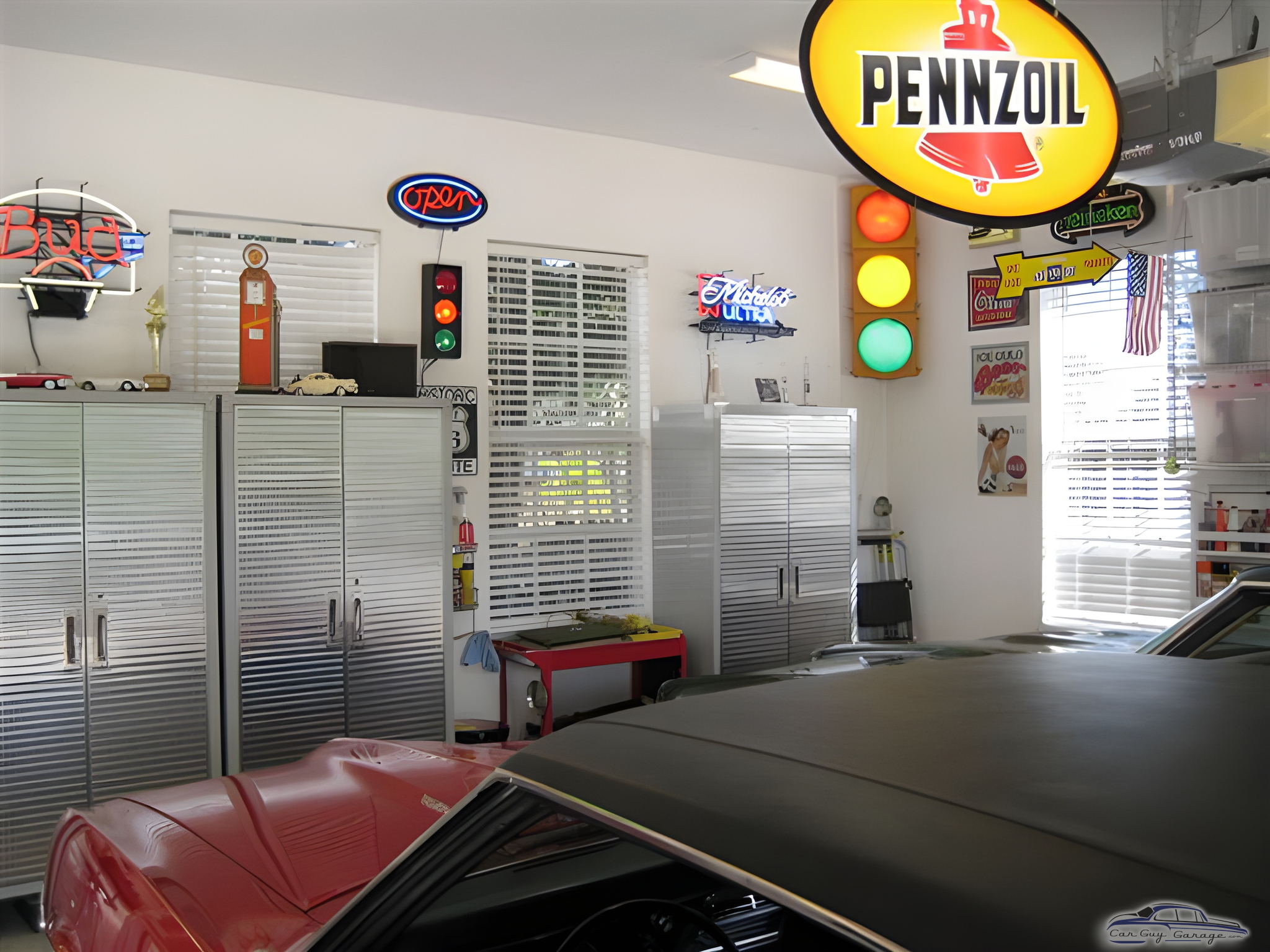 Garage with Metal Cabinets, Neon Signs, and Pennzoil Light - Thomas from Palm City, FL