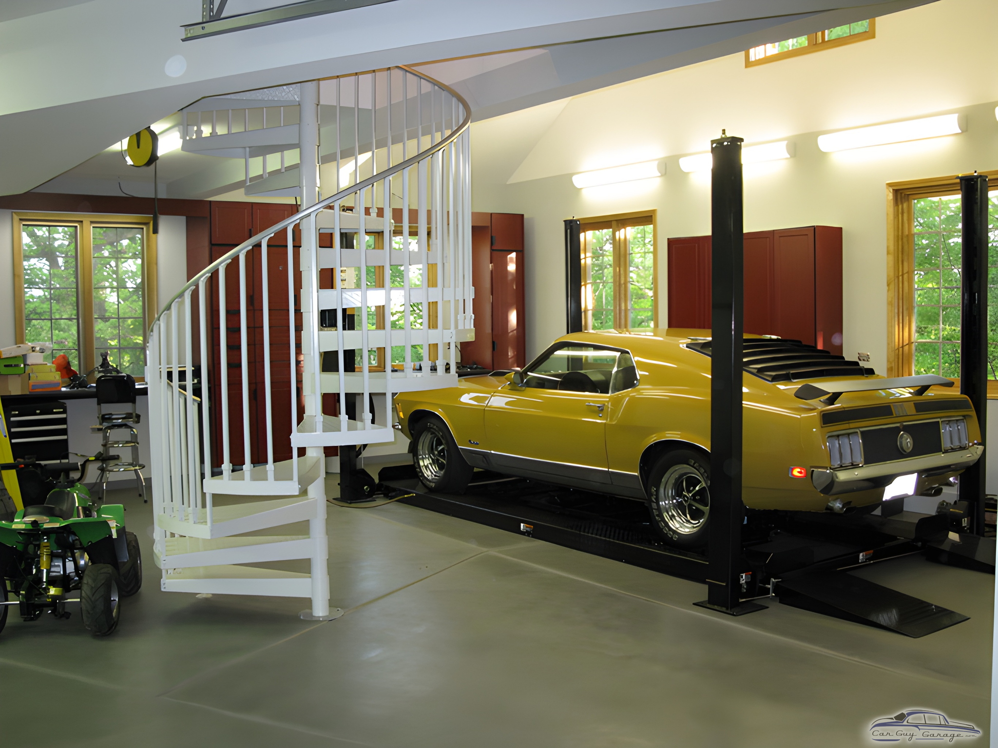 Garage with Car Lift, Cabinets, Spiral Staircase - T. from New Lenox, IL