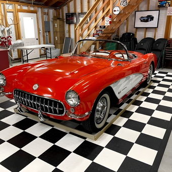 Classic Corvette on Checkered Garage Floor Tiles - Walt from Petaluma, CA