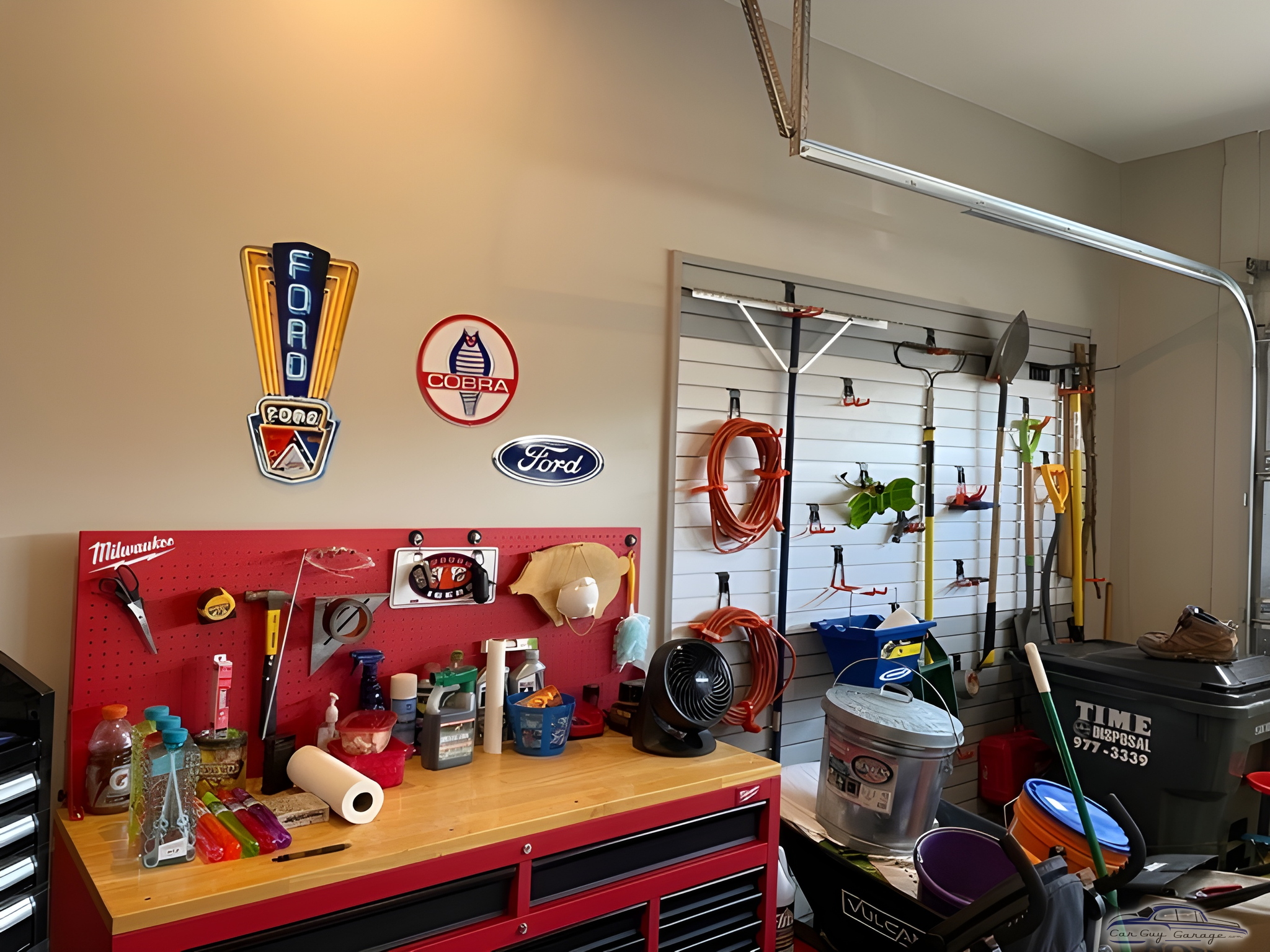 Organized garage with slatwall storage and Ford signs - Mike from Zion Crossroads, VA