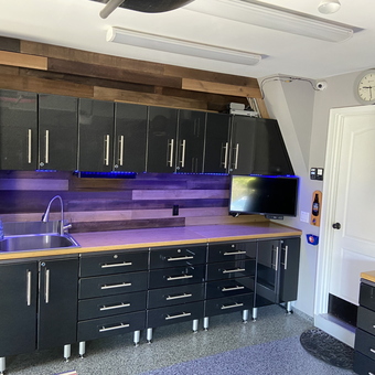 Modern black garage cabinets and workbench setup - Frank from Commack, NY