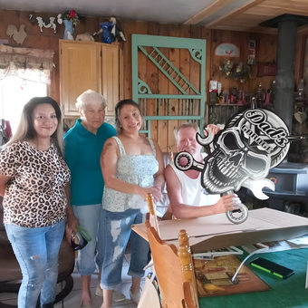 Dad's Garage Skull Metal Sign Displayed Indoors - Shirley from Greeley, CO