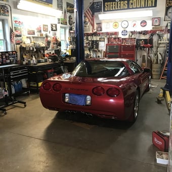 Organized Garage With Rotary Lift and Corvette - Thomas from West Springfield, MA