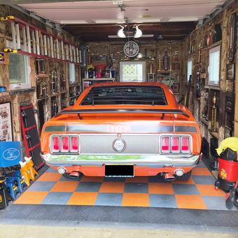 Classic Mustang in Trophy-Filled Garage with Checkered Floor - Dave from Haddon Township, NJ