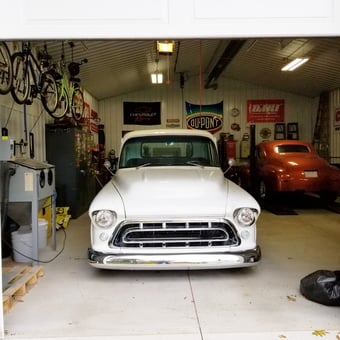Classic Trucks, Storage Cabinets, and Bicycles in Garage - Tony from Greenville, MI