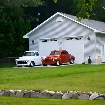 Classic Cars Parked Outside Large Gray Garage - Tony from Greenville, MI
