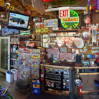 Neon Garage Signs, Tool Storage, Bar Stools - Tom from San Bernardino, CA