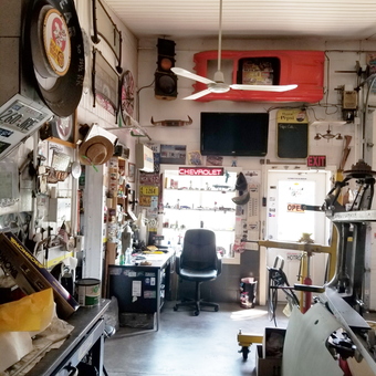 Vintage garage decor with signs and desk - Duane from Lansing, IA
