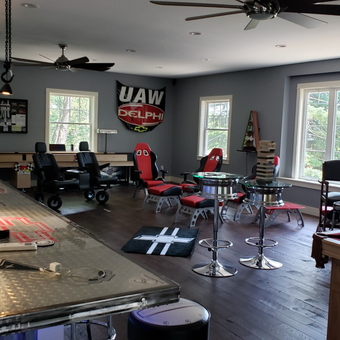 Ultimate Garage Lounge with Bar, Game Tables, and Racing Decor - David from NH