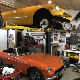 Classic Cars on Lift and Tools in Organized Garage - Connie from Brighton, MI