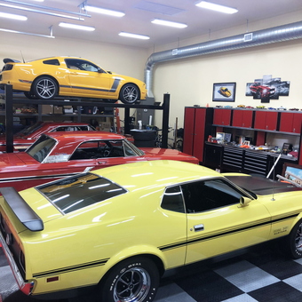 Classic Cars, Car Lift, Red Cabinets in Garage - Don from Baytown, TX