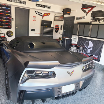 Corvette Themed Garage With Wall Art And Cabinets - Angelo
