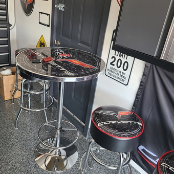 Corvette Bar Table and Stools with Wall Signs - Angelo
