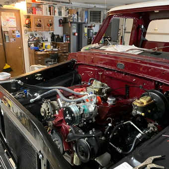 Restored classic truck engine and garage workspace - Bob from Billings, MT