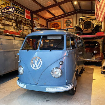 Vintage VW Bus and Classic Cars in Decorated Garage - Jeff from BASTROP, TX