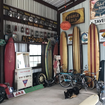 Vintage Garage with Surfboards, Bicycles, and Signs - Jeff from BASTROP, TX