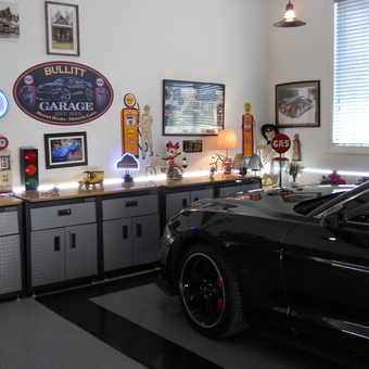 Custom Garage with Wall Art, Cabinets, and Neon Signs - JohnDee from Clarence Center, NY