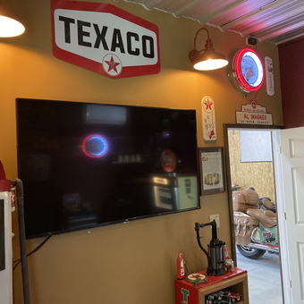 Texaco Gas Pump Decor and Signs in Garage - Wag from Larned, KS