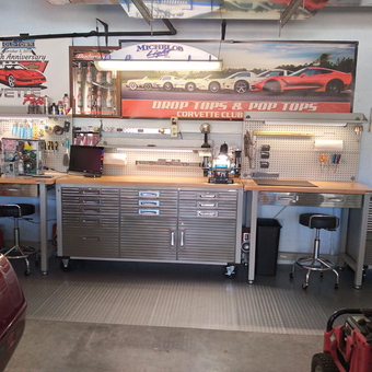 Ultimate garage workbench setup with storage and stools - Bob from LUTZ, FL