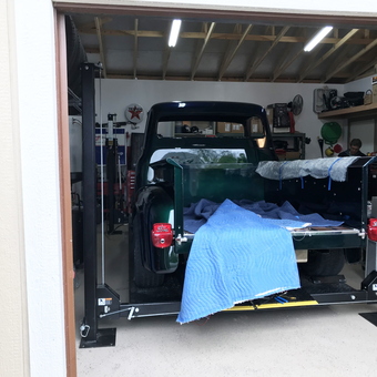 Classic Truck on Four Post Lift in Organized Garage - BARBARA from Fair Oaks, CA