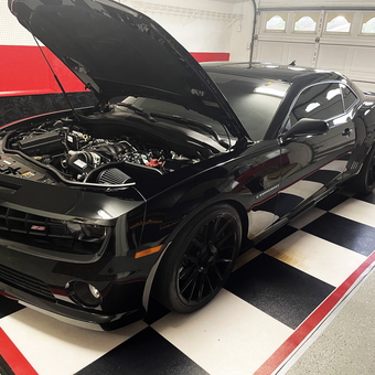 Black Camaro in Garage with Checkered Floor Tiles - George from Ruskin, FL