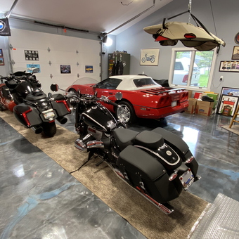 Polished Garage With Motorcycles, Corvette, and Decor - Rhys from East China Township, MI