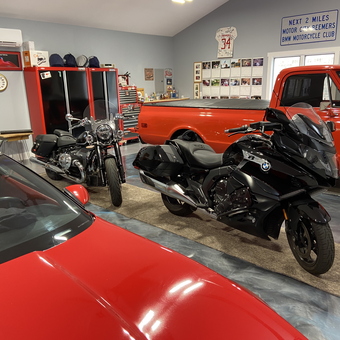 Classic Car Garage with Motorcycles and Storage Cabinets - Rhys from East China Township, MI