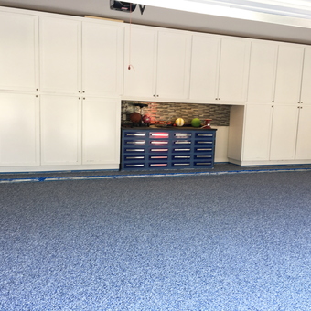 Garage with White Cabinets and Blue Tool Storage - David from Georgetown, TX