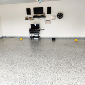 Epoxy Garage Floor with Wall Decor and Tool Cart - Mark from Conover, NC