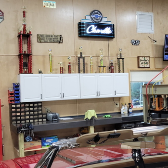 Organized garage with tool chest and trophies - Randy from Lake View, IA