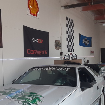 Chevy Racing Flags, Sports Car, and Motorcycle Garage - JOHN from Huntington Beach, CA