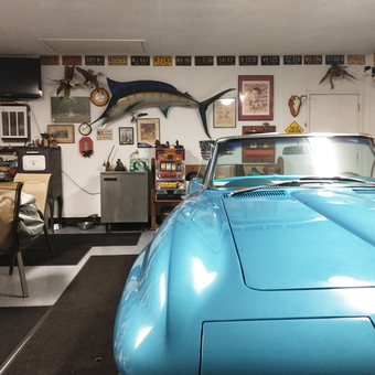 Classic Blue Corvette and Decorated Garage Wall - Mark from Oak Harbor, OH