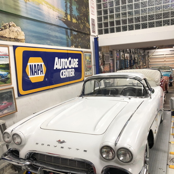 Classic White Corvette and NAPA Sign Garage - Gary from Miami, FL