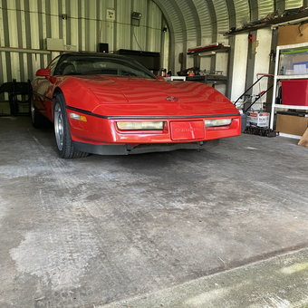 Classic Red Corvette in Metal Garage - Josh from Richlands, NC