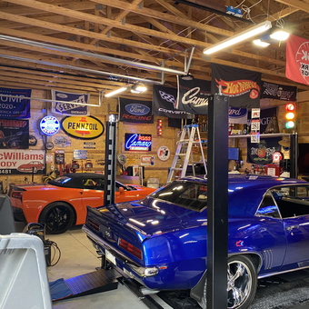 Classic Car Garage with Neon Signs and Lift - S. from Georgetown, PA