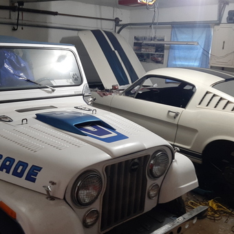 Classic Jeep Renegade and Mustang Fastback in Garage - Flowwolf76 from Noblesville, IN
