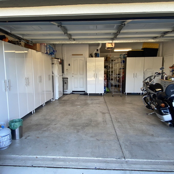 Glossy White Garage Cabinets and Motorcycle - Scott from Concord, CA
