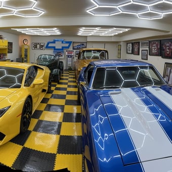 Custom Garage with Yellow Cabinets and Luxury Cars - Ken from NAPA, CA