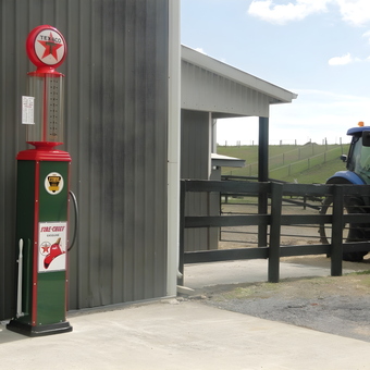 Vintage Texaco Gas Pump and Farm Garage Exterior - Jensen