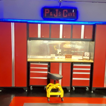 Red Garage Cabinets and Workbench with LED Lighting - Coastguy from El Segundo, CA