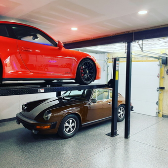 Two Car Lift with Red and Brown Porsche - Brian from Cincinnati, OH