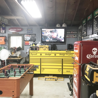 Garage With Tool Chest, Corona Fridge, and Foosball Table - Hairball from Webster, NY