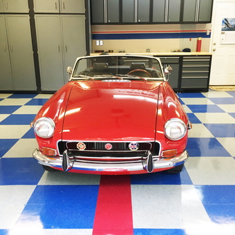 Classic Car in Garage with Cabinets and Checkered Floor - Hal from Concord, NC