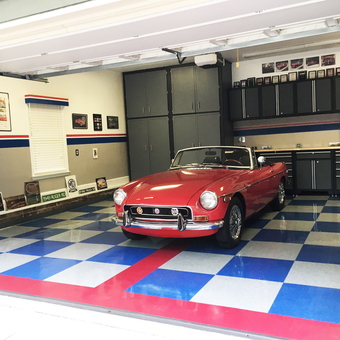 Classic Car Garage with Cabinets and Checkered Floor - Hal from Concord, NC