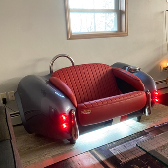 Classic Car Sofa with Red Upholstery and LED Lights - Kevin