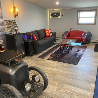 Automotive-Themed Garage Lounge with Car Furniture - Kevin