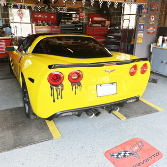 Yellow Corvette in Organized Garage with Tool Cabinets - John from Chicopee