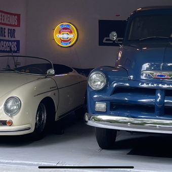 Classic Porsche and Chevrolet Truck with Neon Signs - Len