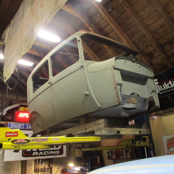 Classic Car Body on Lift in Custom Garage - Hotrod Shaun from North Tonawanda, NY