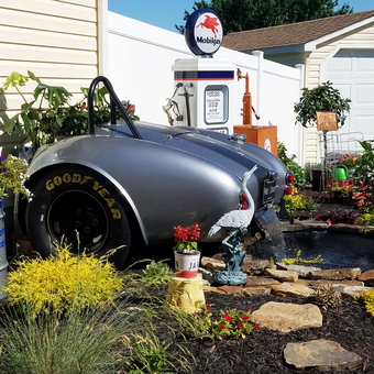 Classic Car Fountain and Mobilgas Pump Yard Decor - Mike from Anville, PA